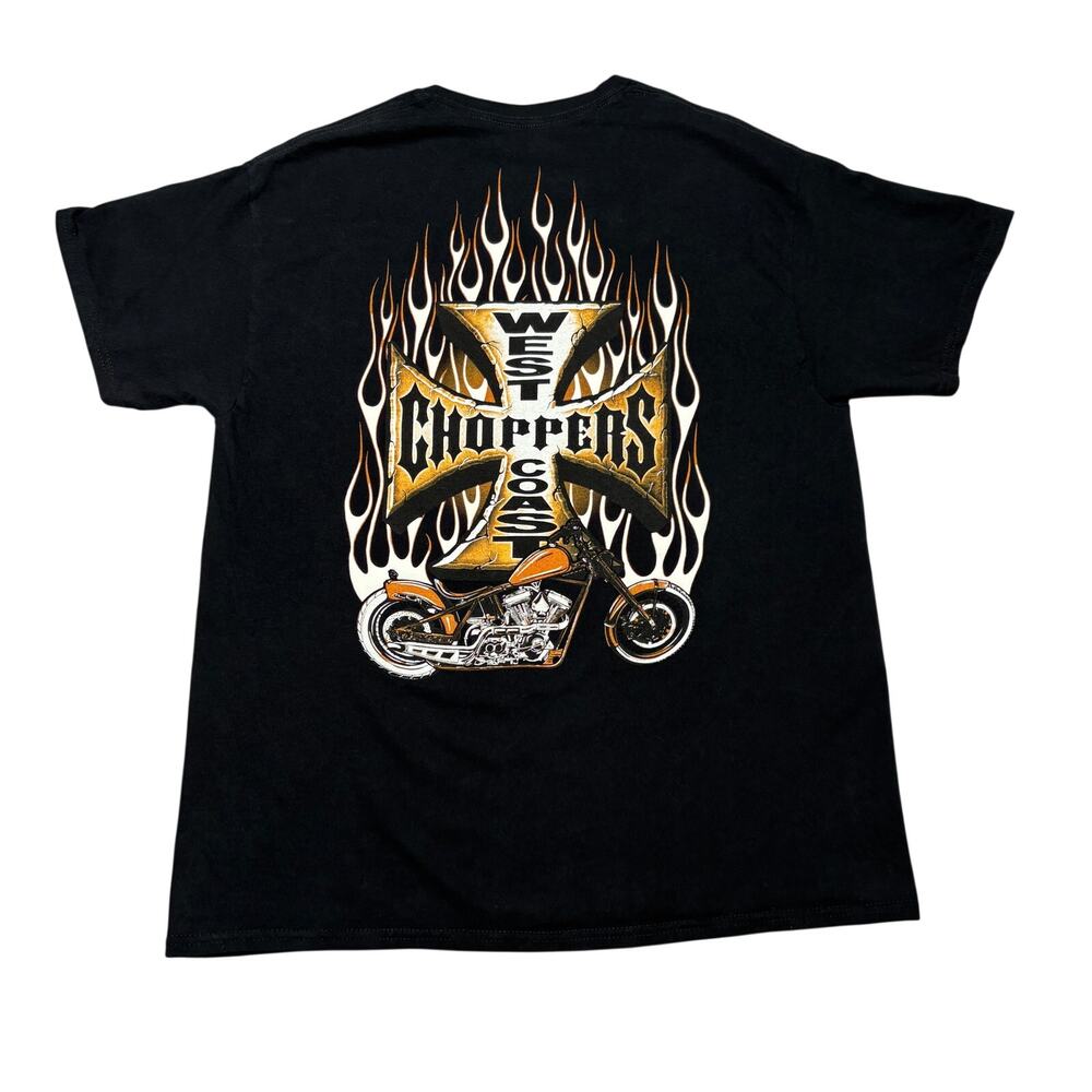 West Coast Choppers Motorcycle T Shirt Men's Large Flame Logo Y2K Biker